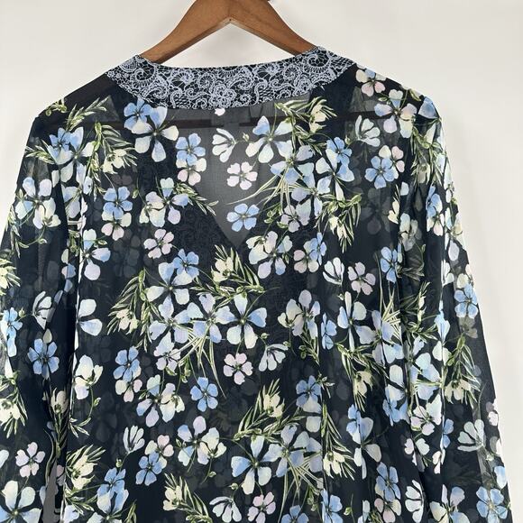 J Jill Blouse Womens Large Blue Floral Chiffon Breathable Sheer Cottage Navy Top - Picture 6 of 15
